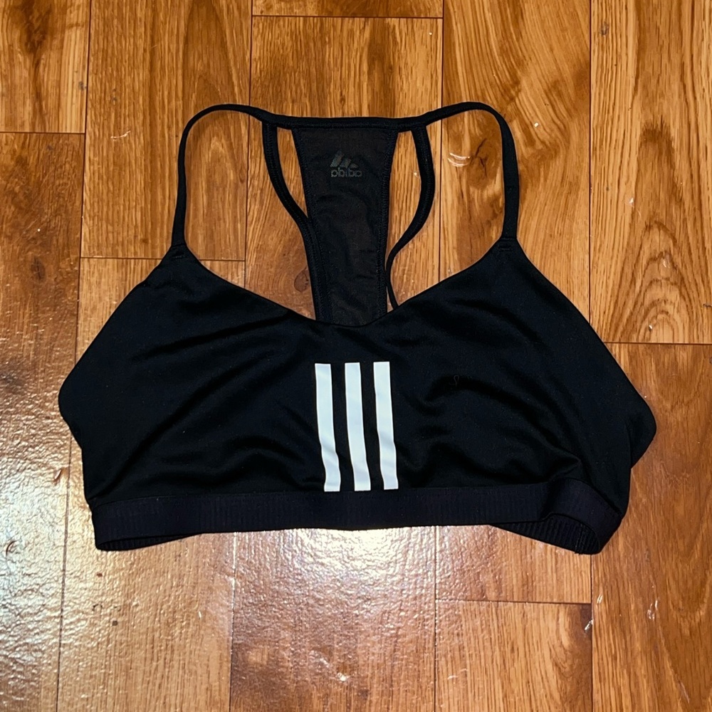 Adidas 3 stripe sports bra in black and white size L